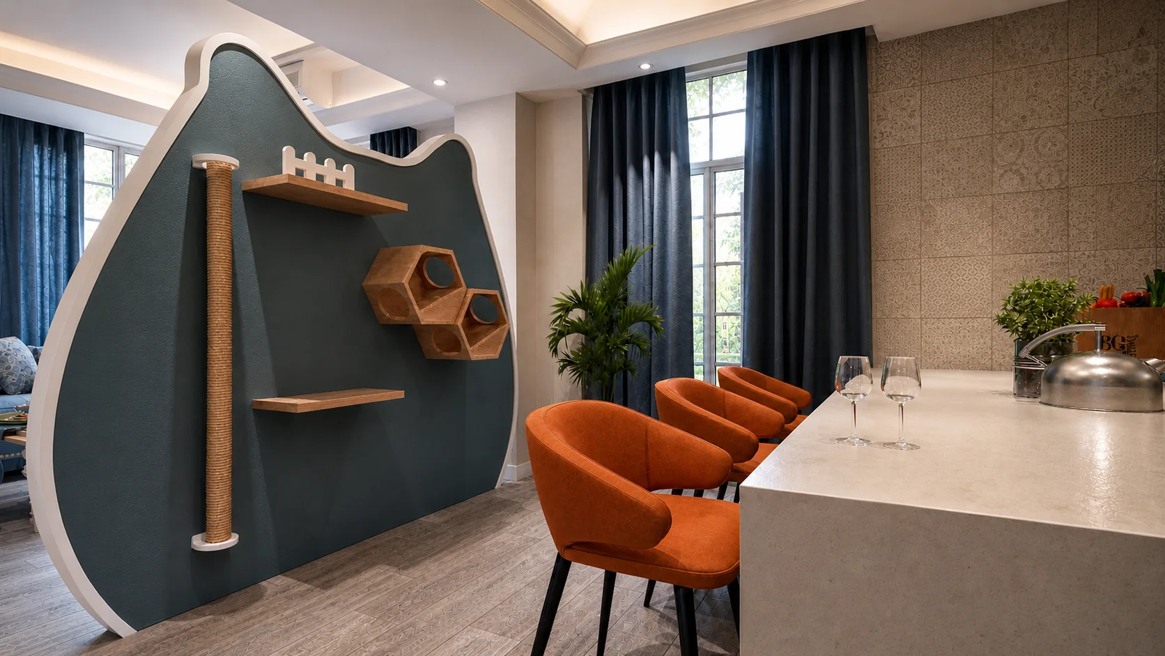 Li Jyu kitchen and cat wall interior design project by Mikaiyi Design